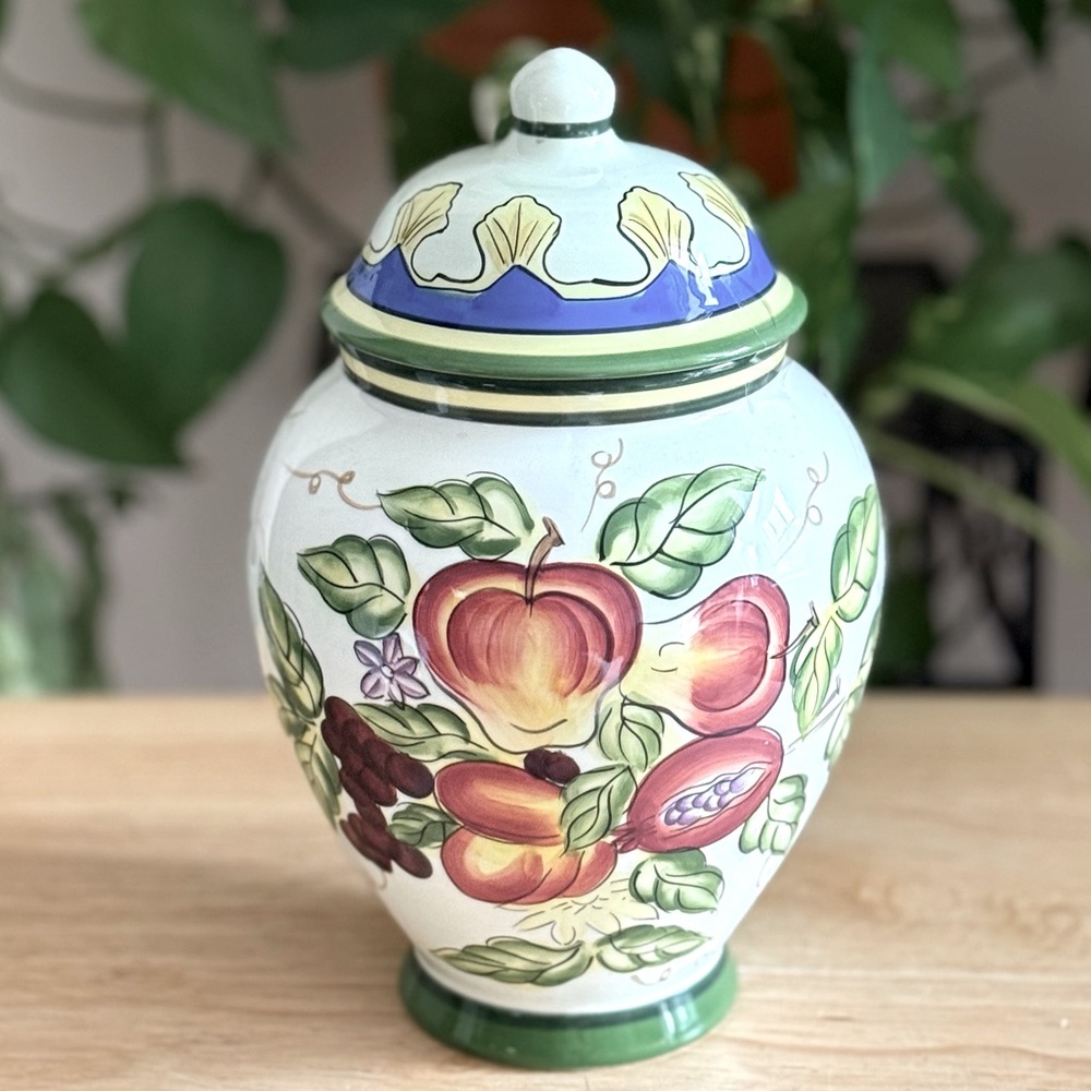 Nonni’s Italian Hand-Painted Ceramic Canister Fruit Motif Tuscan Kitchen Decor